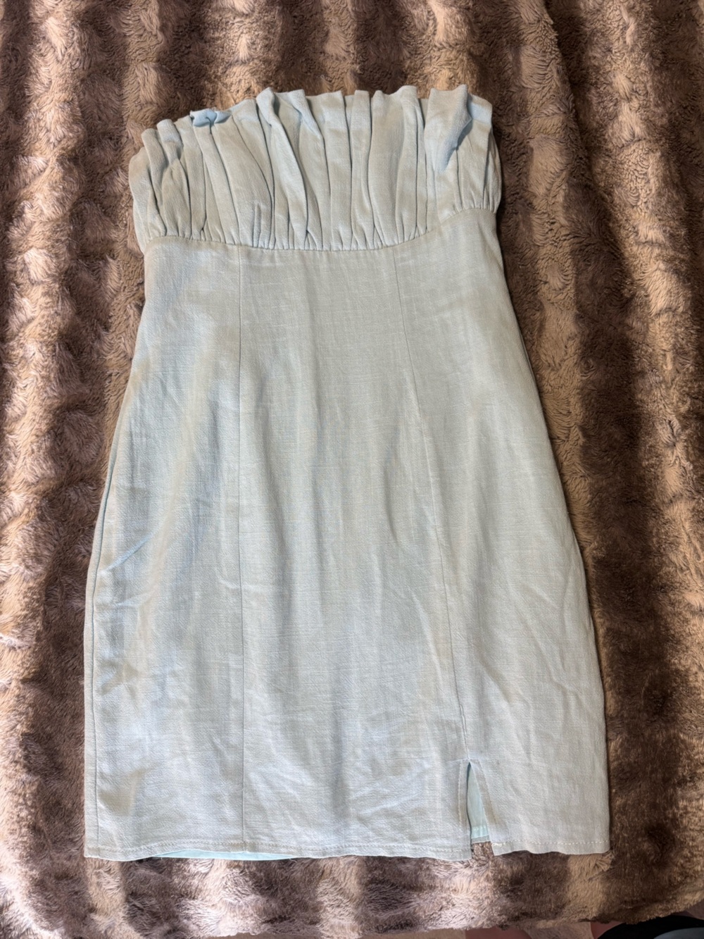 Light blue strapless mini dress